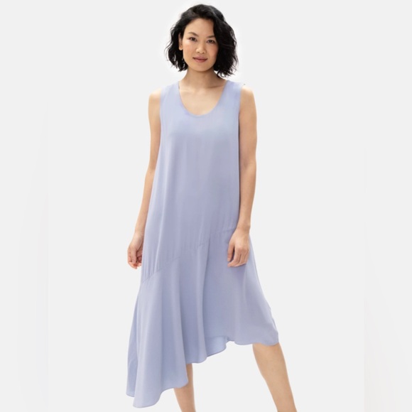 EILEEN FISHER WOMAN 100%‎ SILK Georgette Crepe Asymmetrical Scoop Neck Dress 1X - Picture 1 of 11